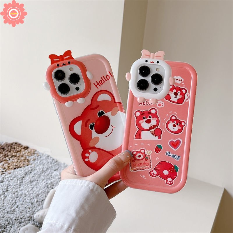 Case Compatible for iPhone 11 7 6s 8 6 Plus 13 14 12 Pro Max XR XS Max 14 Plus X SE 2020 Cute 3D Bow-knot Little Monster Lens Cartoon Strawberry Bear Lotso Sweet Soft Cover