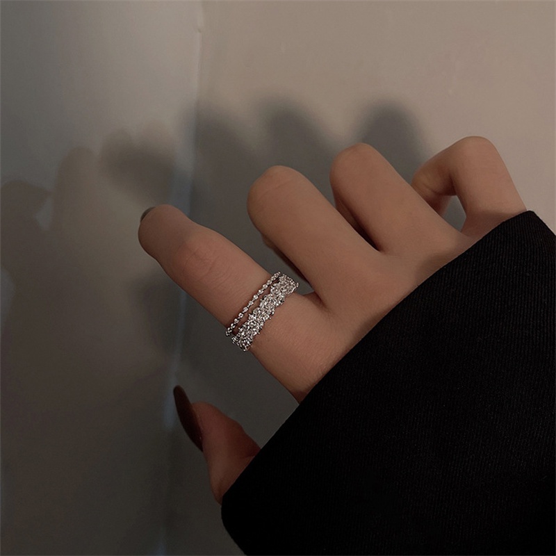 Jepang Korea Temperamen Sederhana High-End Double-Layer Fashion Cincin Terbuka Unik