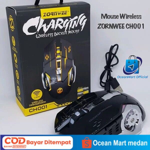 Mouse Gaming Wireless Zornwee CH001 Silent Click Optical 2.4Ghz Rechargeable Elitegear PC Komputer Laptop Aksesoris Handphone HP OCEANMART OCEAN MART Murah Grosir