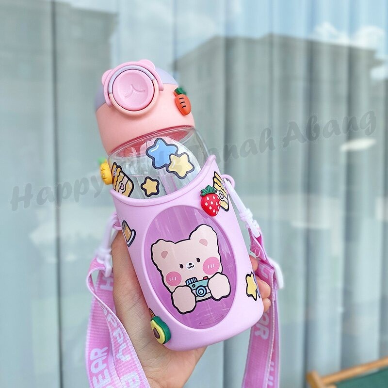 BOTOL MINUM ANAK BPA FREE DENGAN SEDOTAN MOTIF LUCU / BOTOL MINUM SEKOLAH ANAK