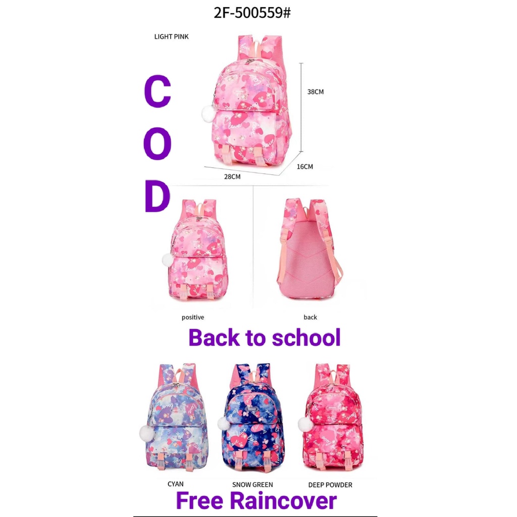 Tas Ransel Anak Sekolah Perempuan Fortune 3F 500559  Pink Raincover