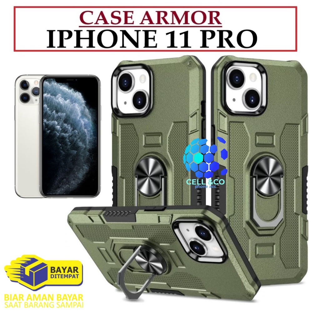 Case Armor IPHONE 11 PRO Iring Cincin Magnetic Kesing Hp Protect kamera Premium Hard Case Standing Robot Pelindung Kamera