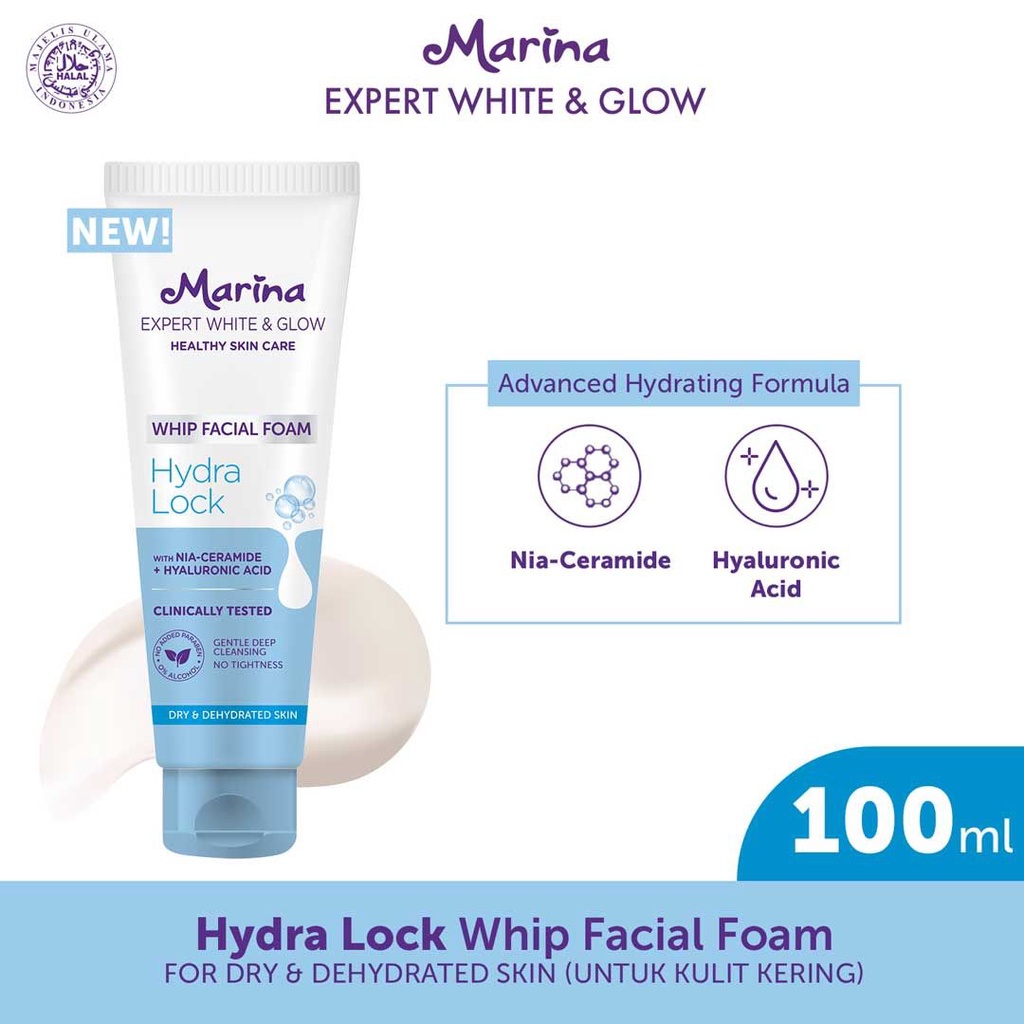 Marina Expert White &amp; Glow Whip Facial Foam Bright Booster &amp; Hydra Lock