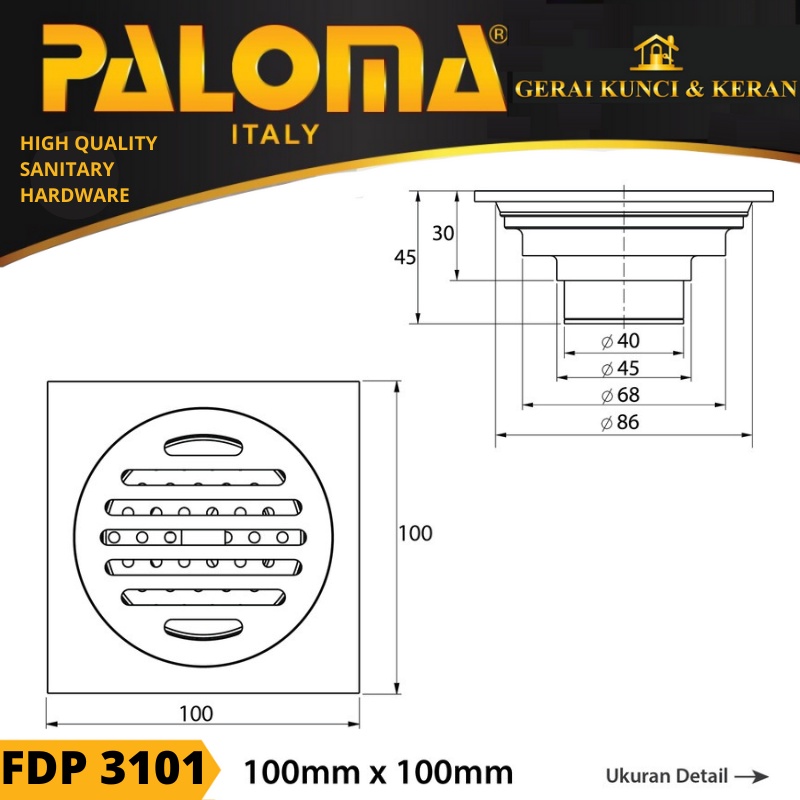 FLOOR DRAIN PALOMA FDP 3101  SARINGAN AIR GOT  STRAINER KAMAR MANDI ANTI BAU BANJIR KECOA TIKUS