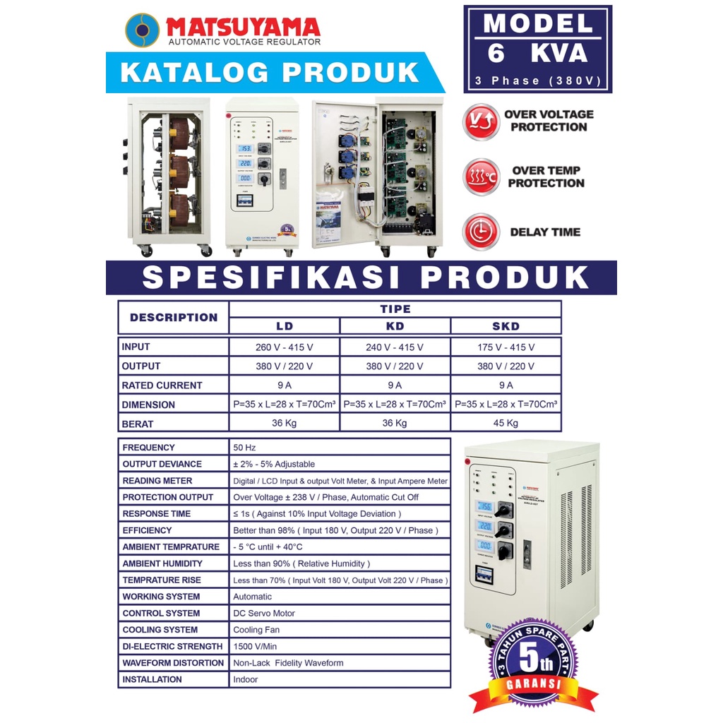 Stabilizer Listrik Matsuyama AVR 6000 GT 6 Kva 3 phase STAVOLT 6000 VA MATSUYAMA 6000 VA 3PHASE