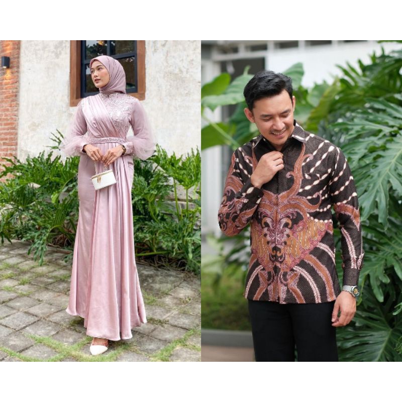 Maxi Couple Auliya Rose Series COUPLE GAMIS TULLE MUTIARA - GAMIS COUPLE KEKINIAN - DRESS KONDANGAN TERBARU - COUPLE GAMIS MUSLIM KOMBINASI BROKAT