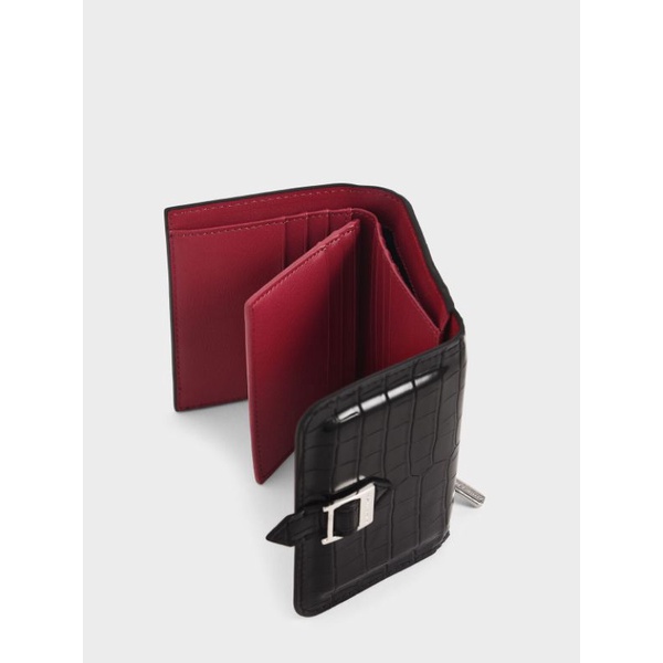 Charles & Keith Dompet Pendek Tali Gesper Efek Croc Hitam