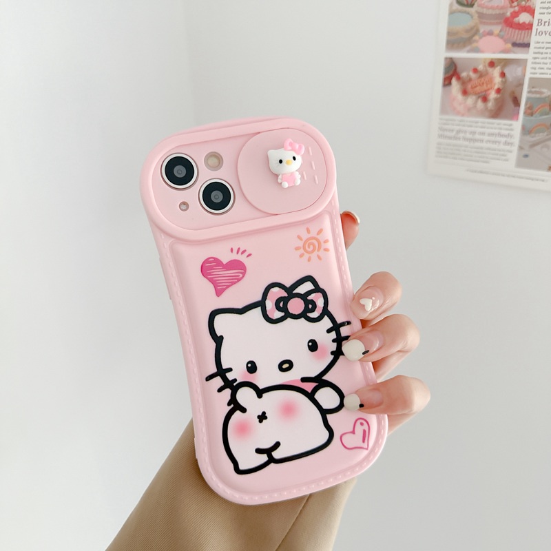 Hello Kitty Doll Push The Window Cover Soft Case iP iPhone 11 12 13 14 Pro Max Pink Casing Apple