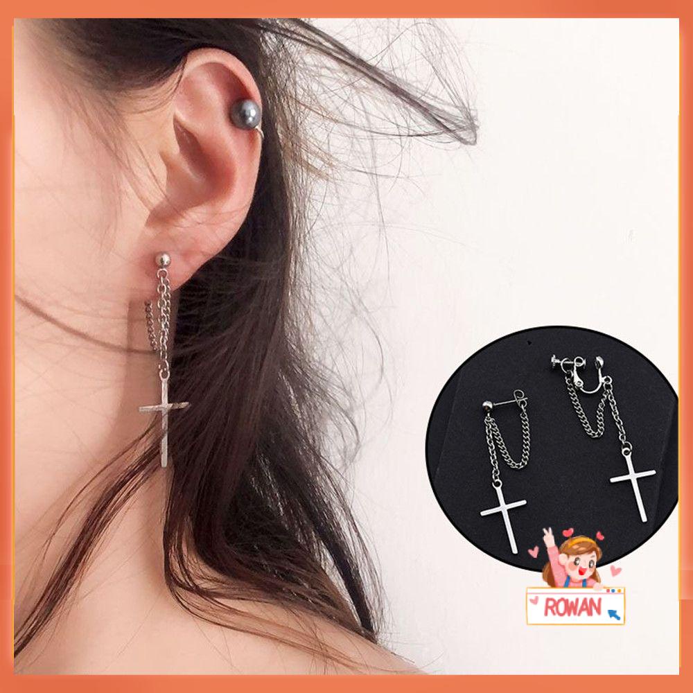 R-flower Cross Chain Earrings Perempuan Kepribadian Super Keren Tanpa Tindik