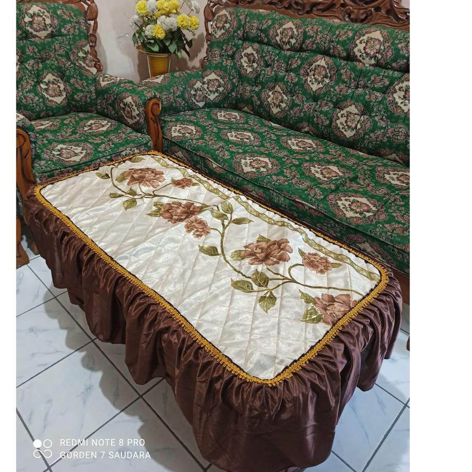 € Taplak Meja Ruang Tamu Kotak Rempel Rumbai Tebal Lapis Spon Dilengkapi Tali Karet Dibawah Sehingga