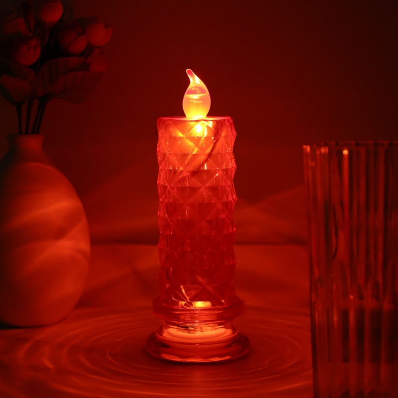 Flameless Candle LED Lighting Rose Projection Candle Lamp Kamar Dinner Suasana Props Romantis Kristal Lampu Refraktif Hari Valentine Dekorasi Pesta Pernikahan