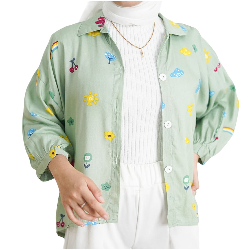 BHO - ZFS OOTD KEMEJA SAFIRA / MOLLY RAYON DIAMOND OVERSIZE BATWING SHIRT / Kemeja Bisa Di Jadikan Outer / Kemeja Kiyowo Keluaran Terbaru / Pakaian Casual Wanita / Hem Motif Lucu Unik / Fashion Kekinian Remaja ABG / Outfit Daily Wanita Trendy