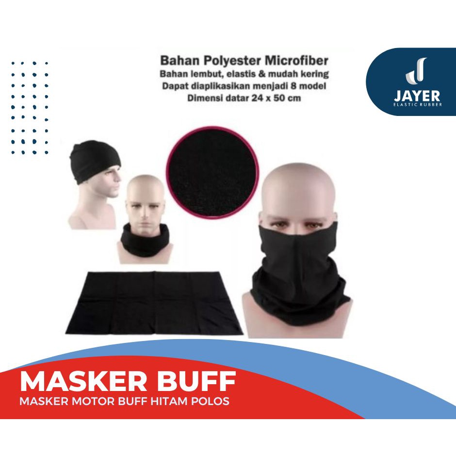 Masker Buff motor Hitam polos 100% Polyester Microfiber Import