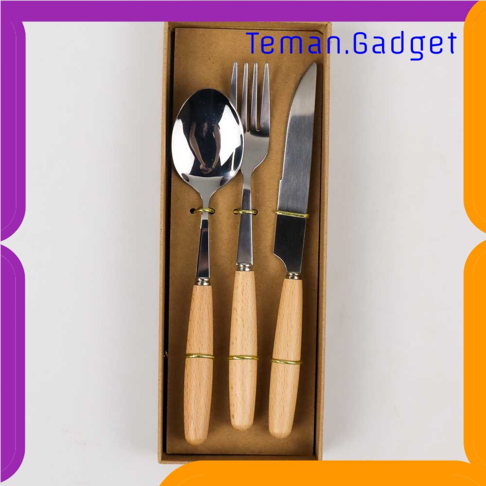 TG - DPR BearPaw Set Perlengkapan Makan Sendok Garpu Pisau Wooden Handle 3 PCS - KA2020