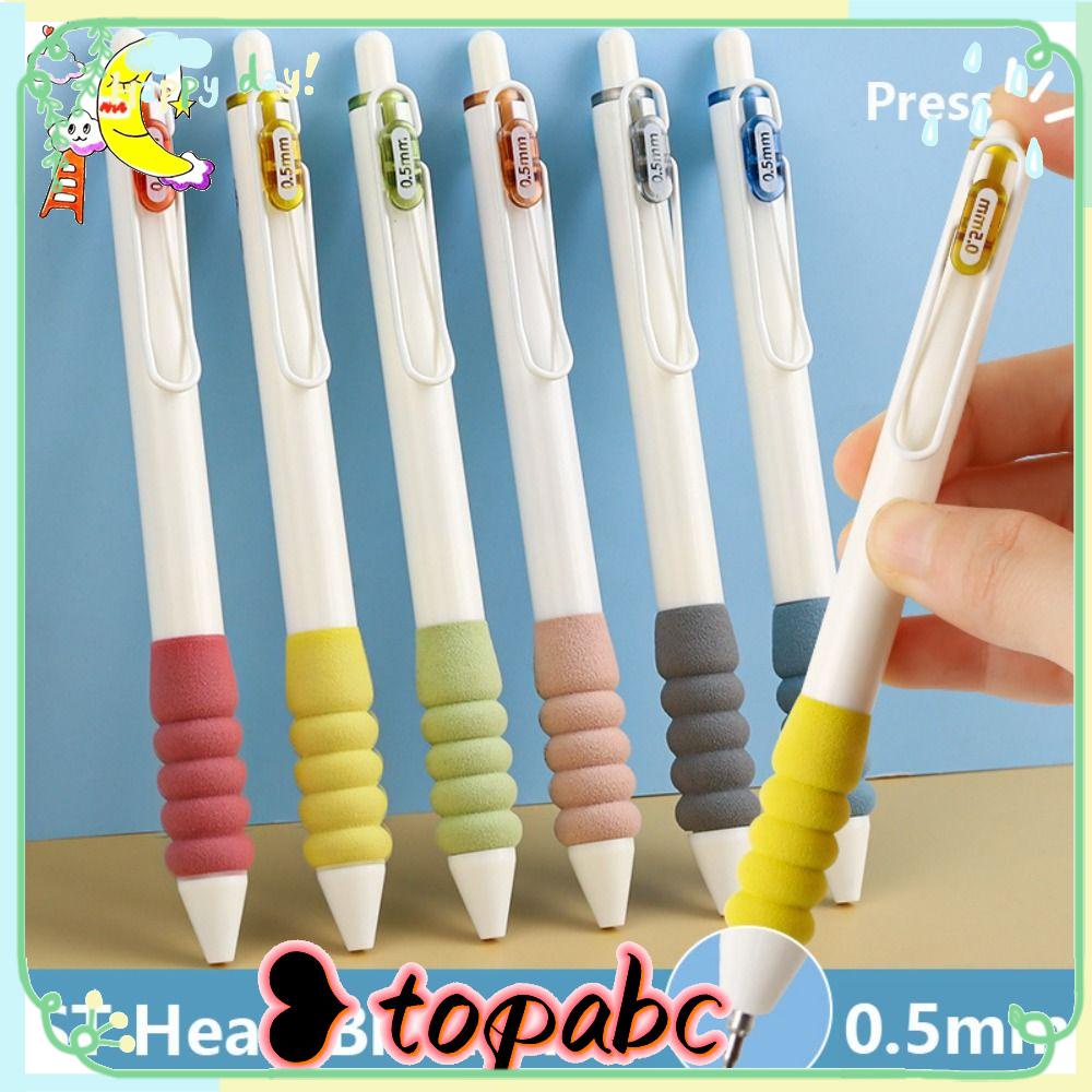 Top 4/6PCS/Set Press Pena Netral Tinta Hitam 0.5mm Perlengkapan Kantor Sekolah Alat Tulis ST Tip Soft Grip Gel Pen