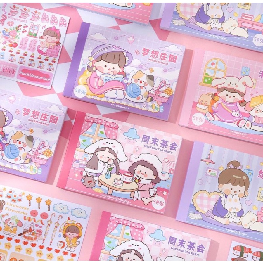 STIKER BUKU ISI 1 LEMBAR KARAKTER LUCU IMUT DIY STIKER SPIRAL ELEGAN 1PCS - BDC