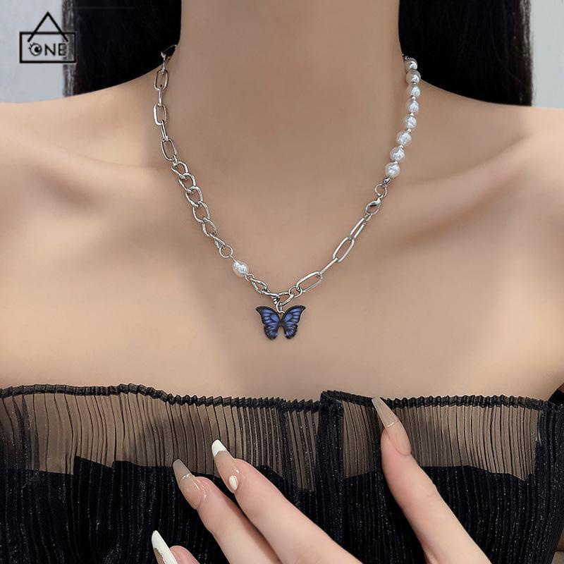 COD❤️Kalung Rantai Kupu-Kupu Mutiara Desain Choker Fashion Korea Gaya Untuk Wanita-A.one