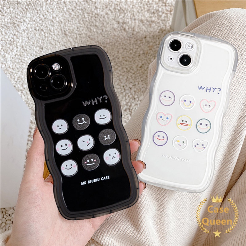 IPHONE  Case Smiley Couple Ekspresi Lucu Kartun Lucu Kompatibel Untuk Iphone7 6 6s 8plus XR 14 11 13 12 Pro Max 14Plus X XS Max Se2020 Soft TPU Wavy Edge Cover