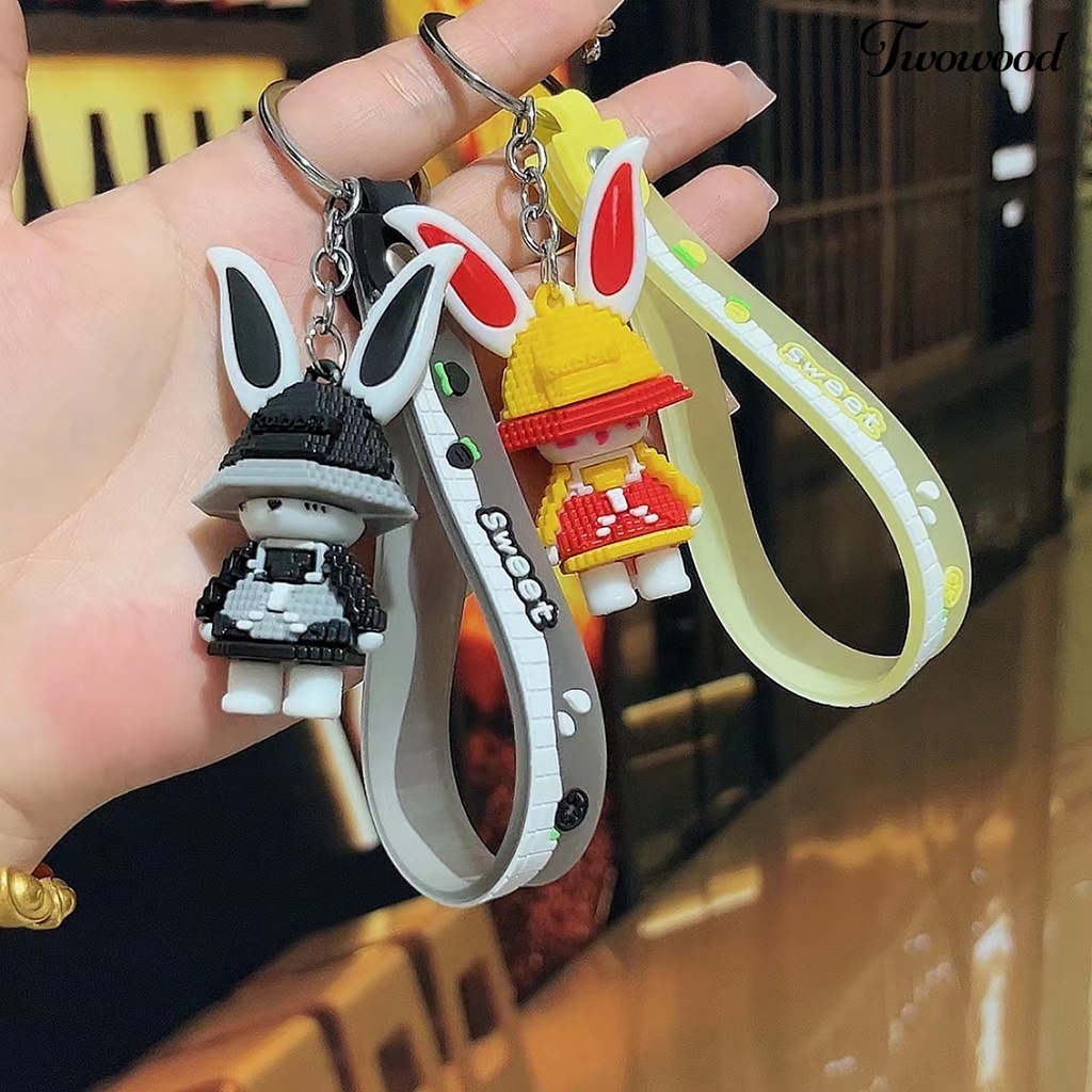 Twowood Bunny Keychain Colorful Kartun Bangunan Blok Rantai Stainless Hias Telepon Hewan Mobil Pasangan Hadiah Kelinci Keychain Untuk Penggunaan Sehari-Hari