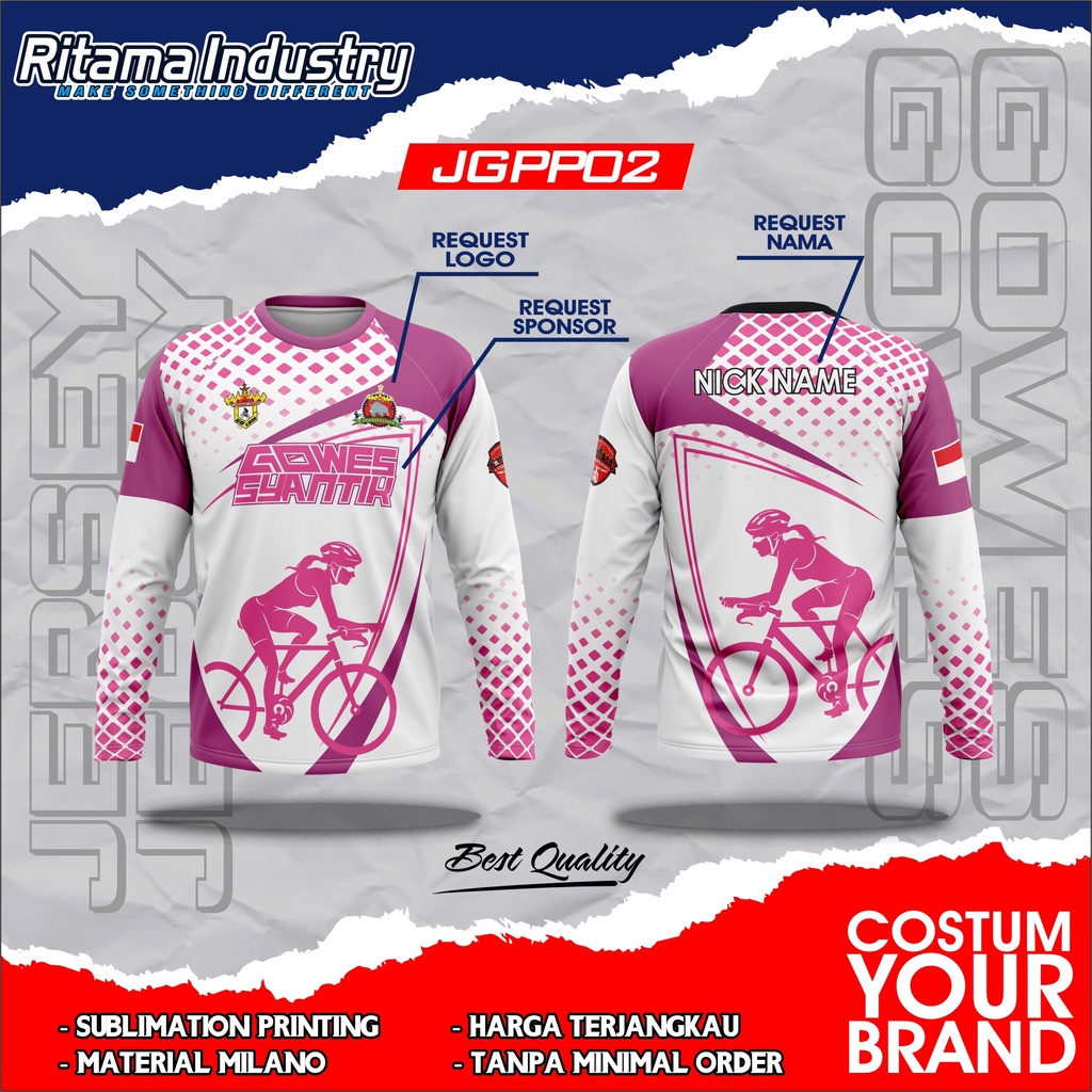 Custom Jersey Tangan Panjang Fullprinting | Gowes Sepeda Mancing | Bahan Milano Unisex