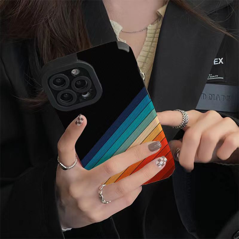 Cocok Untuk Pelangi Hitam Cocok Untuk iPhone13promax Apple 11casing Telepon12All-Inclusive 8plus Influencer x