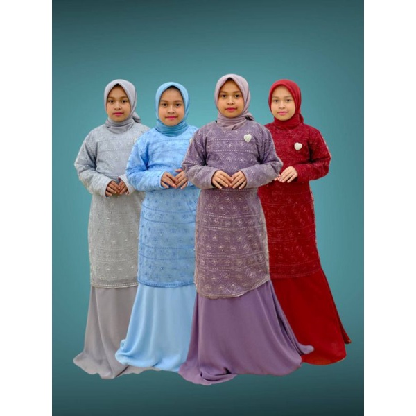 PB Prilly Busana - ALINDA ANAK DRESS DUYUNG TILE BORDIR MIX CERUTY MALAYSIA - GAMIS COUPLE IBU ANAK - GAUN SERAGAM MOMS KIDS - GAUN ANAK - GAUN ANAK PESTA