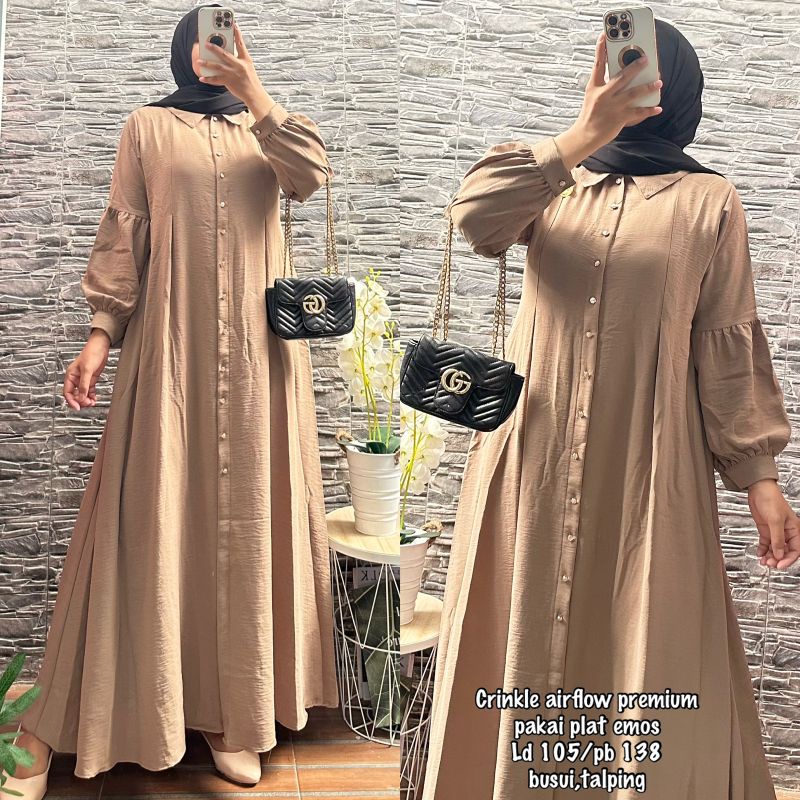 Gamis Crinkle Airflow premium pakai plat Emos