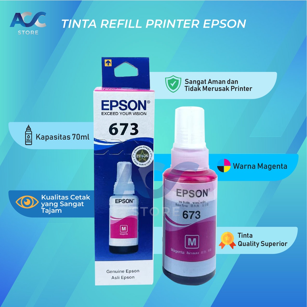 1 SET 6 PCS Tinta Epson 673 Isi Ulang Printer L800 L805 L810 L1800 BK C Y M LC LM