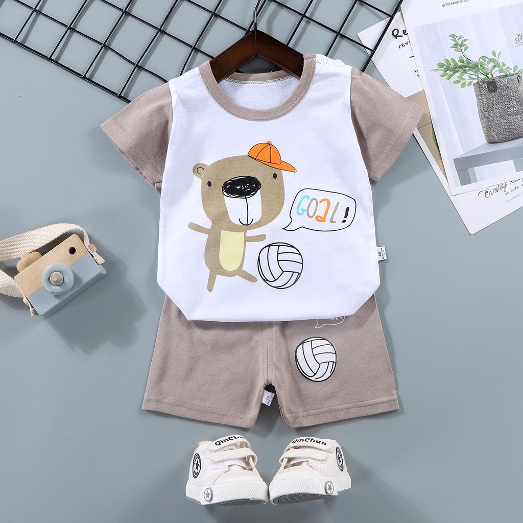 Setelan baju anak bayi laki laki dan perempuan / pakaian bayi Motif karakter animal outfit bayi laki laki model kaos dan celana