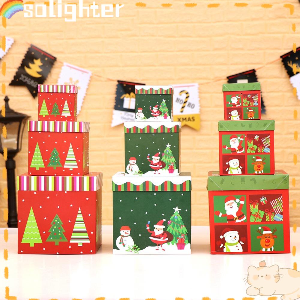 Solighter 3pcs Christmas Gift Box Dekorasi Jendela Baru Christmas Ornament Square