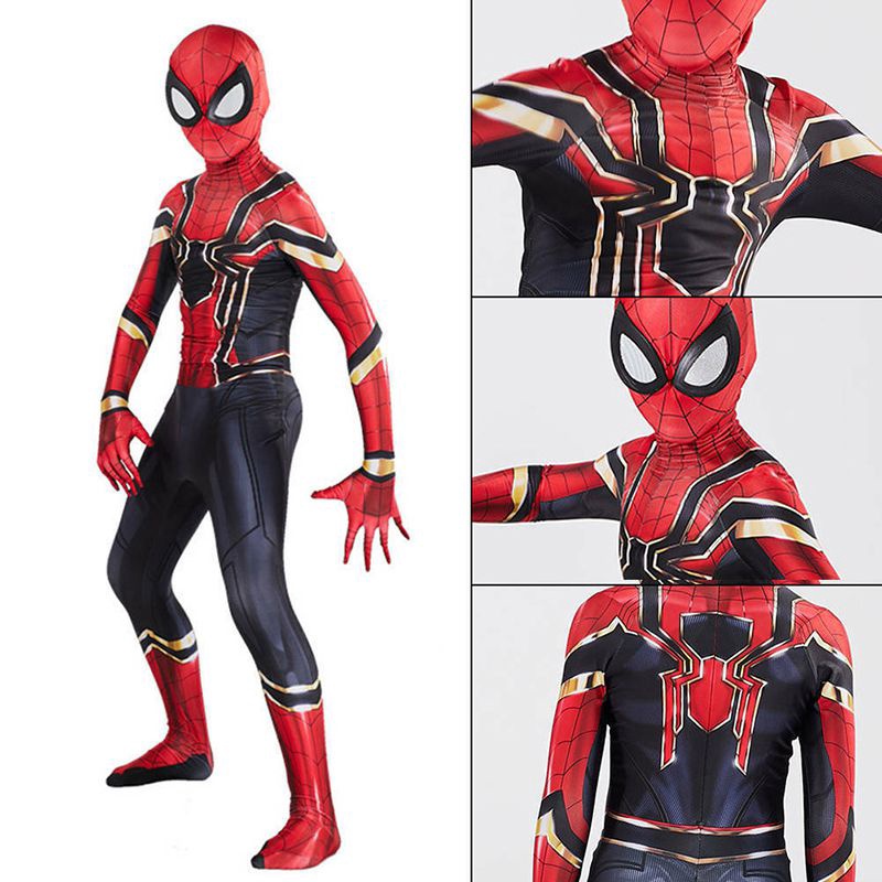 Cosplay Dewasa Laba -laba Pria Gwen Besi Spiderman Kostum+Topeng Cosplay Superhero Jumpsuit Untuk Dewasa