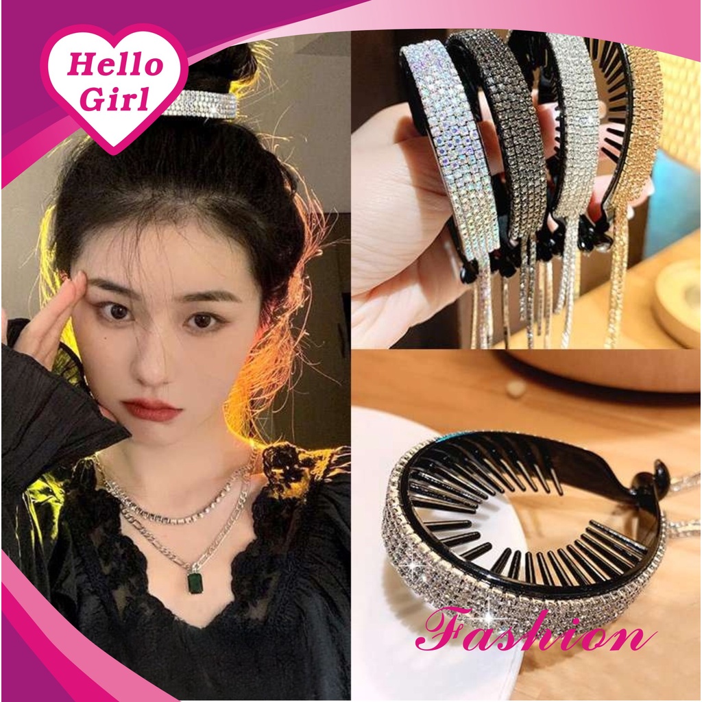 (Hello Girl)F174 Aksesoris Jepit Ponytail /Jepit Rambut Kristal Gaya Korea Import