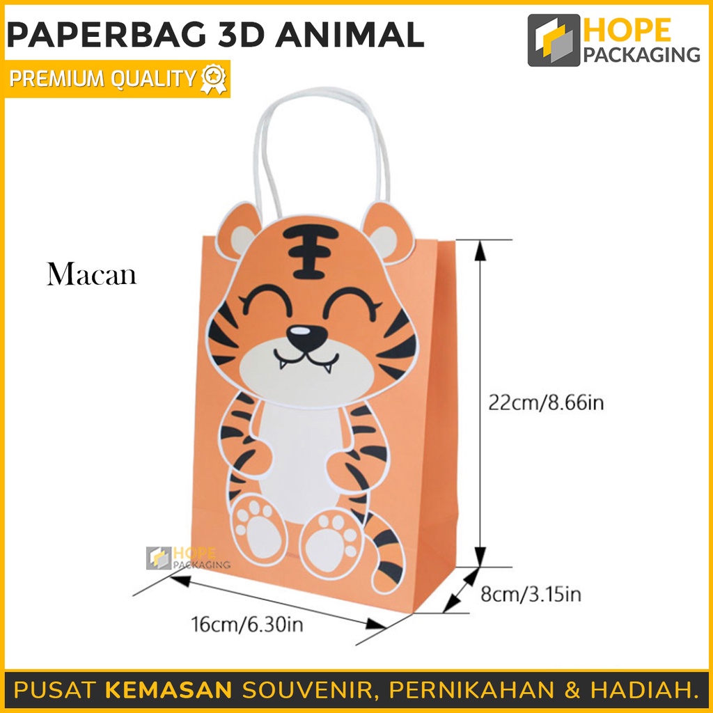 Paperbag 3D Motif Animal Kado / Hadiah Ulang Tahun / kantong snack kue souvenir ultah paper bag gift anak karakter hewan lucu