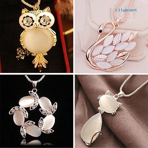 [LS] Wanita Fashion Rantai Kalung Berlian Imitasi Kucing Swan Owl Liontin Perhiasan Hadiah