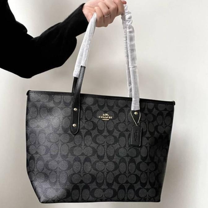 Coach City Signature Zip Tote Bag Black