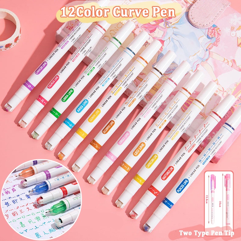 6/12pcs Kreatif Curve Pen Stabilo 12warna Konstelasi Yang Berbeda Cepat Kering Berkepala Dua Rollar Neon Stroke Kunci Lukisan Penanda Tangan Akun Kontur Alat Tulis