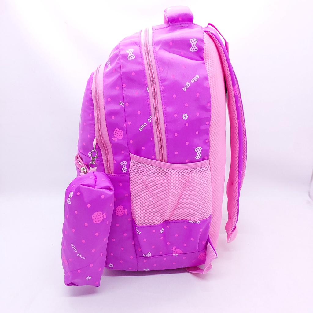 RANSEL LAPTOP ALTO GIRL GRATIS KOTAK PENSIL 4 RUANGAN / TAS SEKOLAH CEWEK SD SMP SMA KULIAH 18INCH SLOT BANYAK DAN GRATIS JAS HUJAN / TAS PUNGGUNG WANITA BARU / TAS DUKUNG MOTIF PITA DOT / BAGPACK COLORFULL KUAT AWET TAHAN LAMA / BACKPACK CEWEK