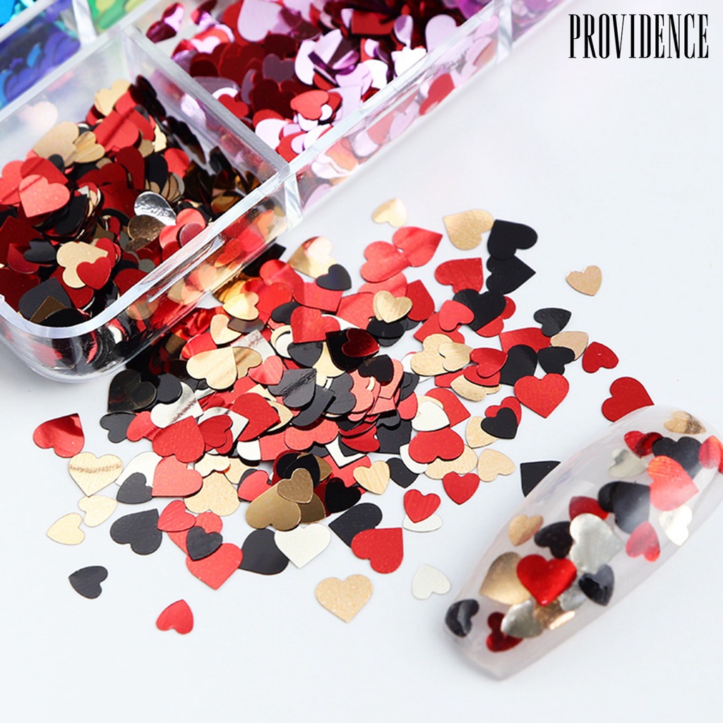 Providence 1kotak Nail Art Sequin Shining Light-Reflective Sparkling DIY Efek Visual Yang Mempesona 6kisi Hari Valentine Berbentuk Hati Kuku Glitter Aksesoris Kuku