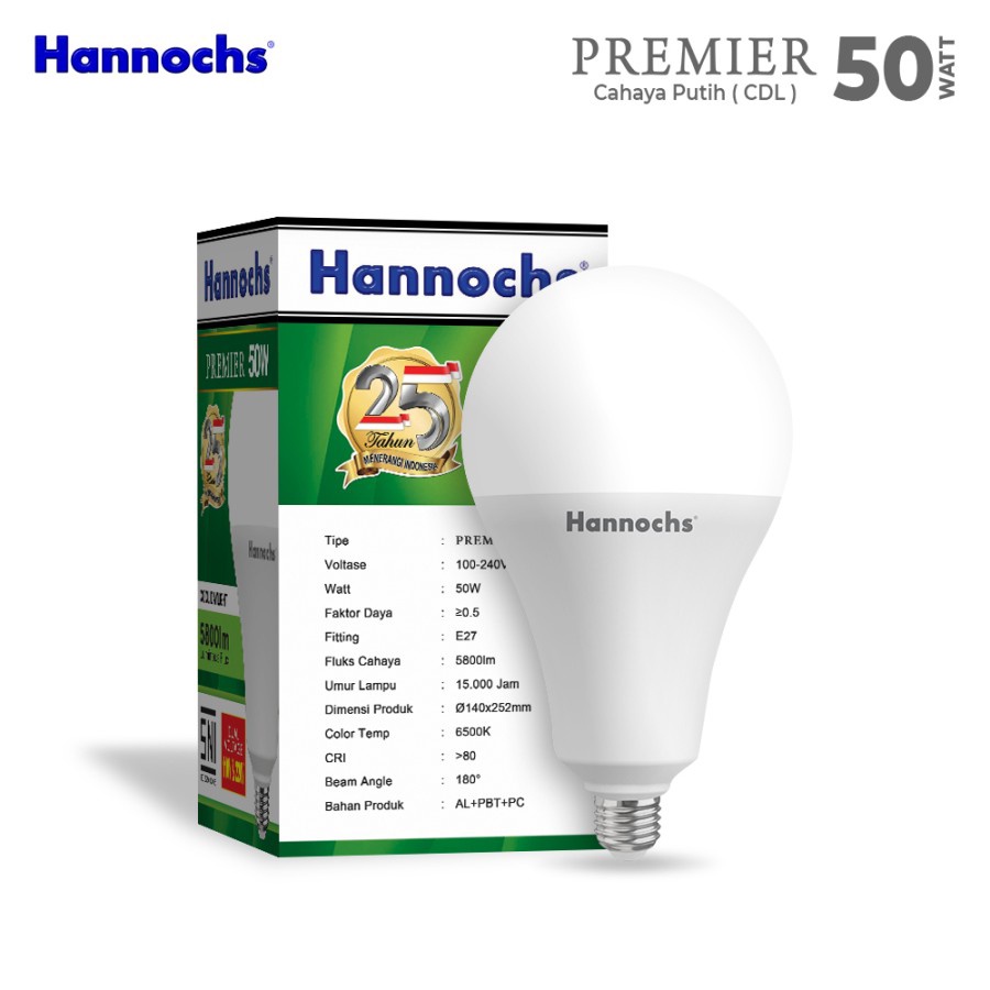 Hannochs Premier Lampu Bohlam LED 3W 5W 7W 9W 12W 15W 18W 25W 30W 40W 50W SNI Original