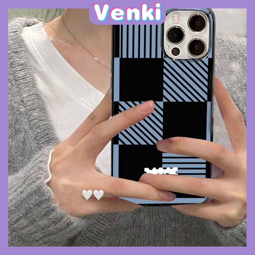 Case For iPhone 14 Pro Max Soft TPU Candy Case Blue and Black Love Plaid Glossy Back Cover Camera Protection Shockproof For iPhone 13 12 11 Pro Max 7 8 Plus X XR