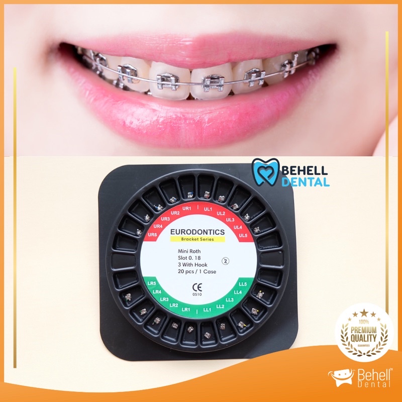 ORIGINAL BRACKET BEHEL GIGI PERMANEN BRACKET EURODONTICS EURO METAL WITH HOOK 3 ROTH / BEHEL DENTAL KAWAT Untuk PERAWATAN PERBAIKAN Gigi - Ortho Orthodontic Eurodontic Behelldental