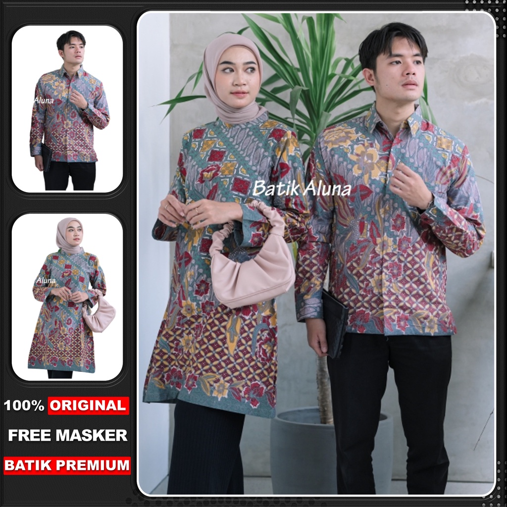 Couple Pasangan Batik Modern Premium Lengan Panjang Atasan Batik Tunik Wanita Couple Kemeja Batik Pria Best Seller BAHAN KATUN PRIMA BY FASHION BATIK ALUAN