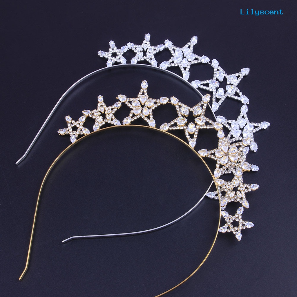 [LS]Wanita Bando Bentuk Bintang Melubangi Berlian Imitasi Mengkilap Warna Solid Anti-slip Dekorasi Rambut Elastis Aksesoris Rambut Bridal Headdress Hadiah