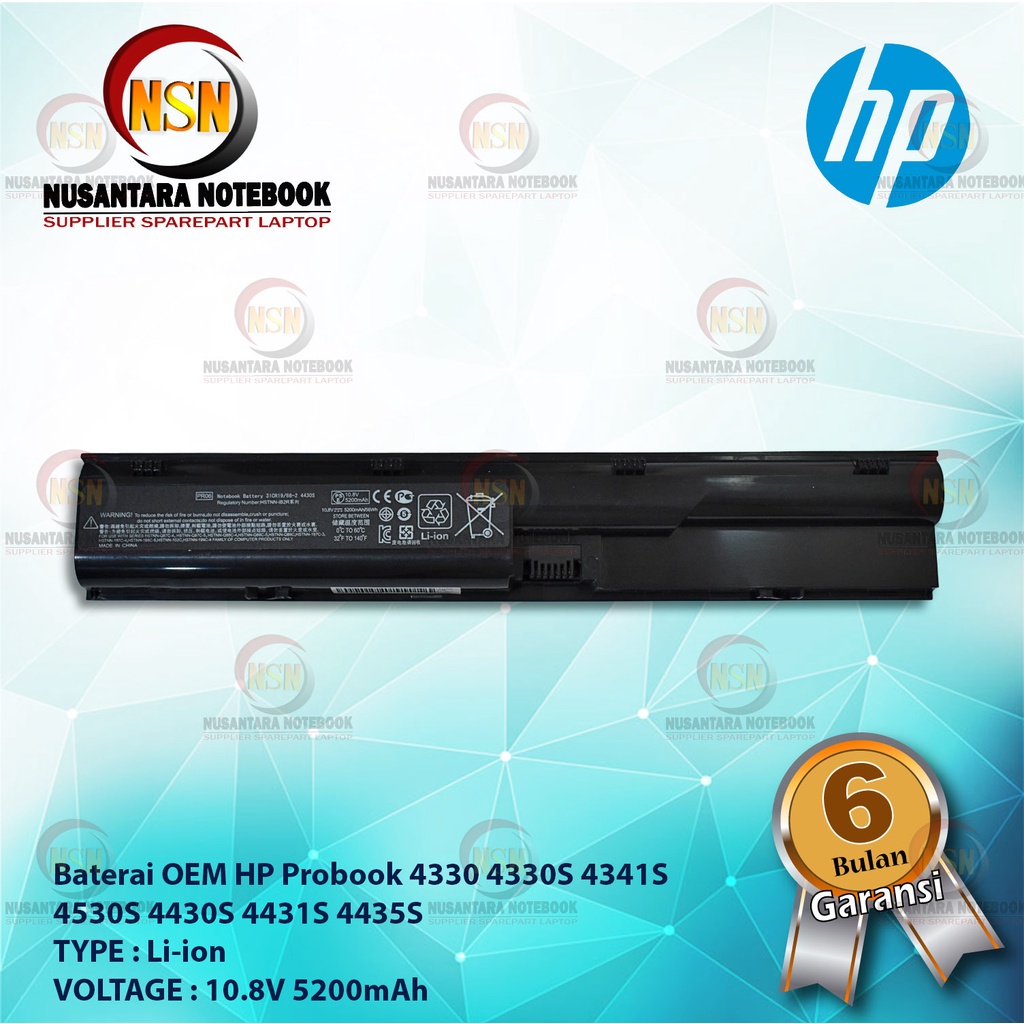 Baterai Laptop HP Probook 4330 4330S 4341S 4530S 4430S 4431S 4435S OEM 10.8V 5200mAh