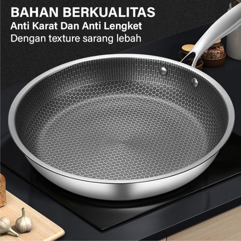 COD TERBARU MURAH JUMBO TEFLON TEBAL Teflon Stainless Steel plus tutup kaca WAJAN Ukr 34cm/28cm  Wajan Kuali anti lengket