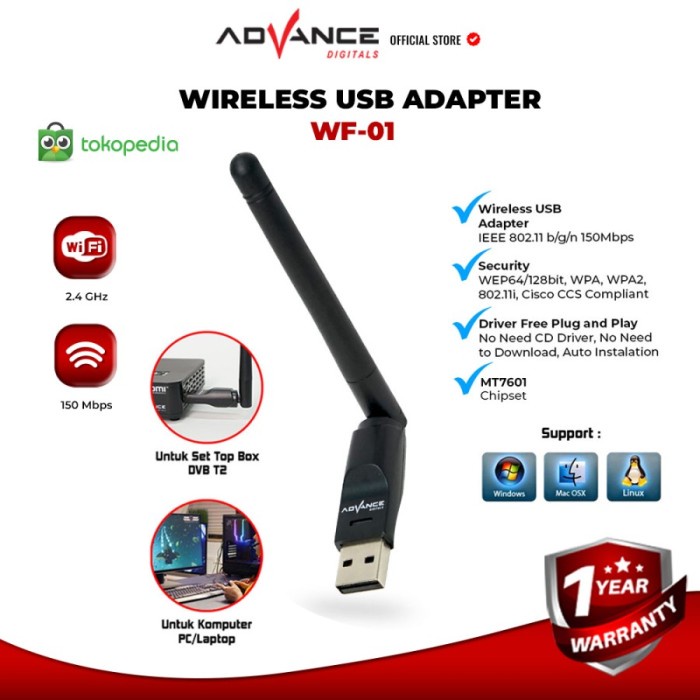 ADVANCE WF01 / WF-01 USB Dongle Wifi Wireless Usb Adapter Receiver