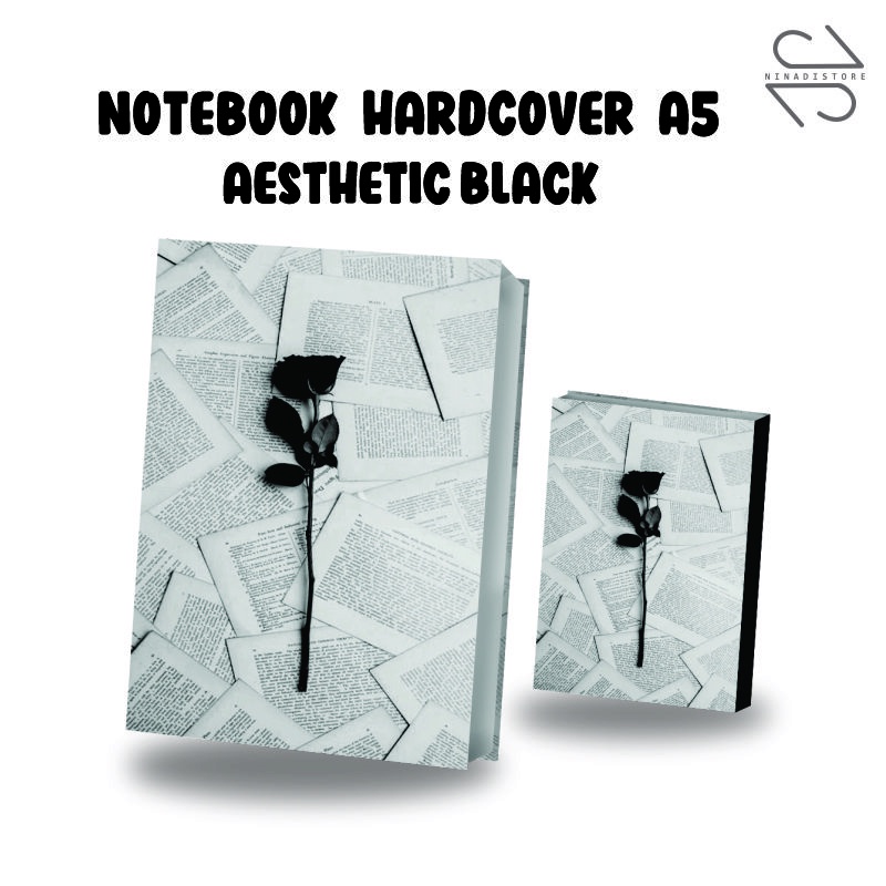 Notebook Buku Tulis Catatan Aesthetic  Black  Hardcover A5 Isi Polos/Garis