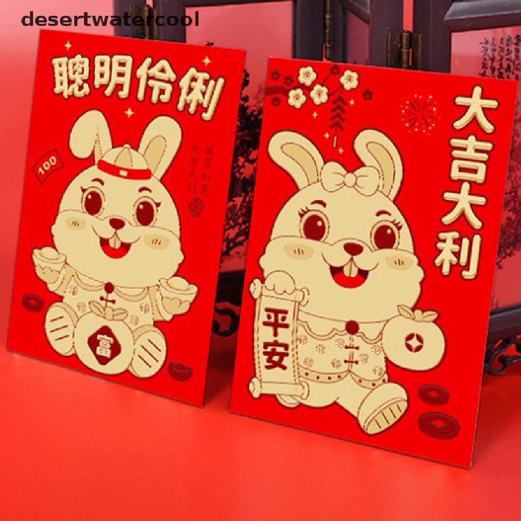 Deid 6Pcs/Set 2023tahun Kelinci Cina Amplop Merah Hadiah Uang Packing Bag Martijn