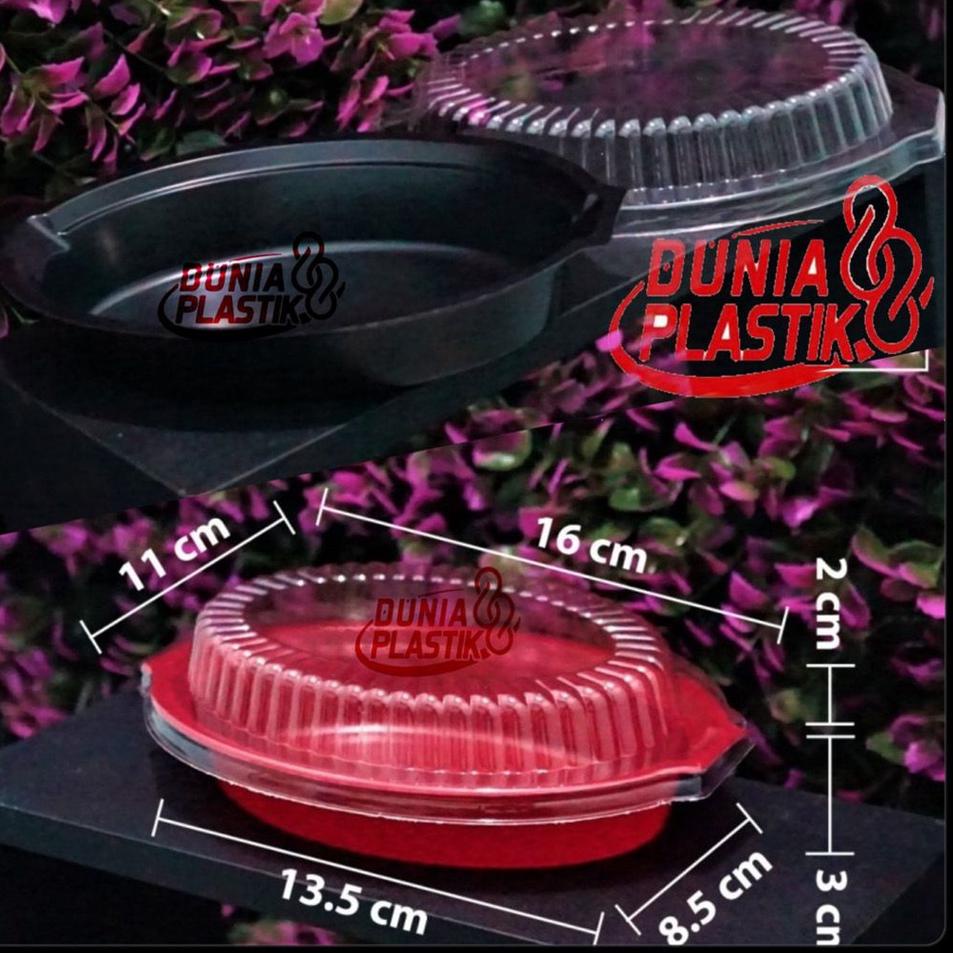 Diskon Pembelian Isi 50pcs Tray Spaghetti Mika Oval Box makanan Warna Hitam / Merah + Tutup wadah ke