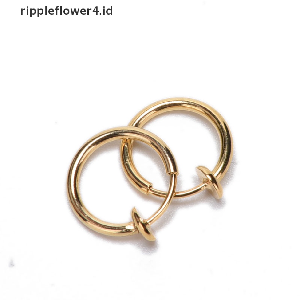 {rippleflower4.id} 2pc Anting Tusuk Palsu Punk Clip On Body Hidung Bibir Cincin Hoop Ear Unisex~